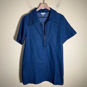 TCEC Dark Blue Denim Jacket quarter zip mini dress with collar L